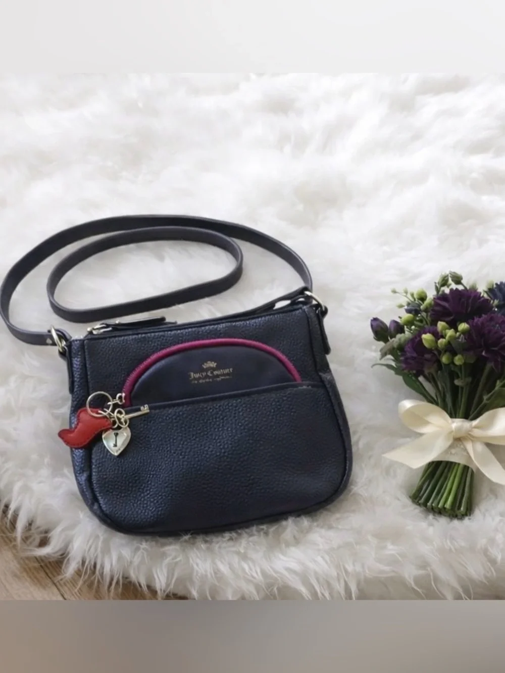 Juicy Couture Charm School Satchel Double Handed Black Crossbody Y2K 8x10x3”